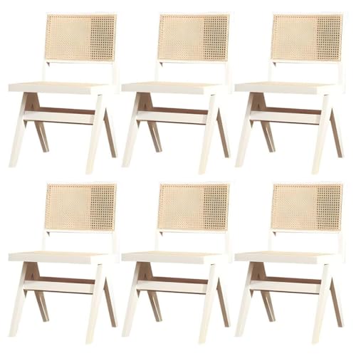 NMVAWIPT Rattan-Esszimmerstühle Mit Beinen Aus Massivholz for Das Esszimmer In Der Küche(White,Set of 6) von NMVAWIPT