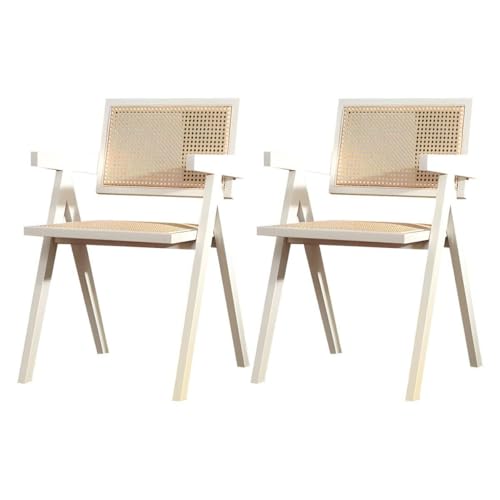 NMVAWIPT Rattan-Esszimmerstühle Mit Beinen Aus Massivholz for Das Esszimmer In Der Küche(White with Arms,Set of 2) von NMVAWIPT