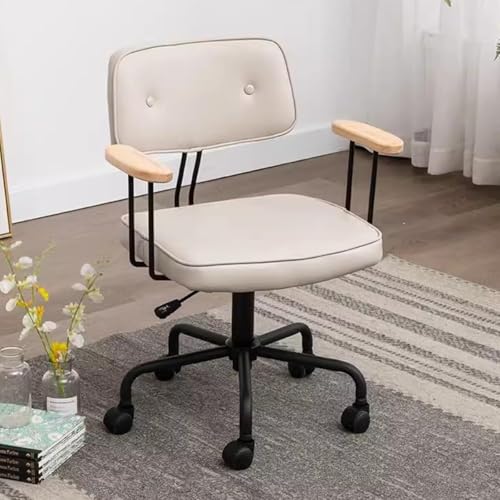 NMVAWIPT Retro-Schreibtischstuhl Aus Leder – Ergonomischer Bürodrehstuhl Mit Rollen – Verstellbarer Computerstuhl for Das Arbeitszimmer Zu Hause(Beige Grey) von NMVAWIPT