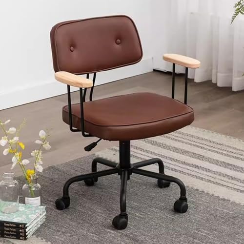 NMVAWIPT Retro-Schreibtischstuhl Aus Leder – Ergonomischer Bürodrehstuhl Mit Rollen – Verstellbarer Computerstuhl for Das Arbeitszimmer Zu Hause(Brown) von NMVAWIPT