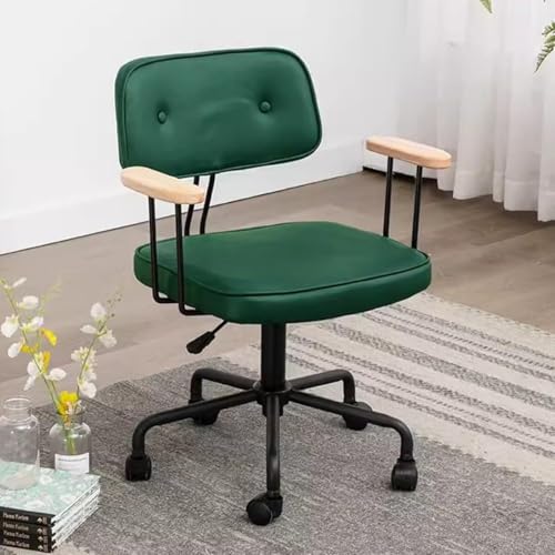 NMVAWIPT Retro-Schreibtischstuhl Aus Leder – Ergonomischer Bürodrehstuhl Mit Rollen – Verstellbarer Computerstuhl for Das Arbeitszimmer Zu Hause(Dark Green) von NMVAWIPT