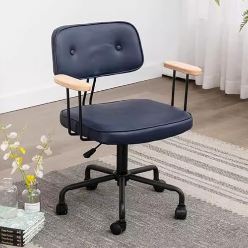 NMVAWIPT Retro-Schreibtischstuhl Aus Leder – Ergonomischer Bürodrehstuhl Mit Rollen – Verstellbarer Computerstuhl for Das Arbeitszimmer Zu Hause(Navy Blue) von NMVAWIPT