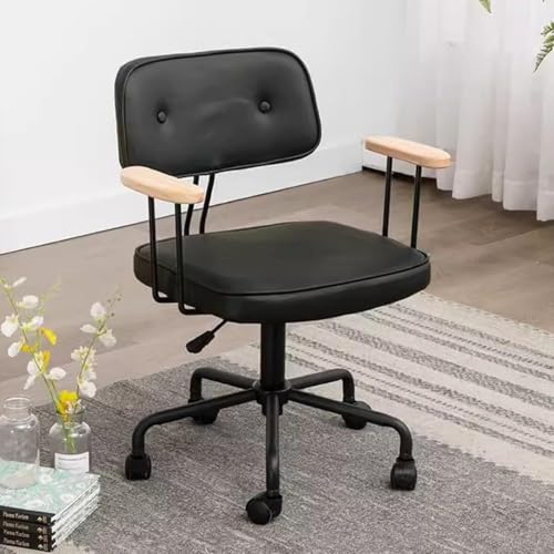 NMVAWIPT Retro-Schreibtischstuhl Aus Leder – Ergonomischer Bürodrehstuhl Mit Rollen – Verstellbarer Computerstuhl for Das Arbeitszimmer Zu Hause(Nero) von NMVAWIPT