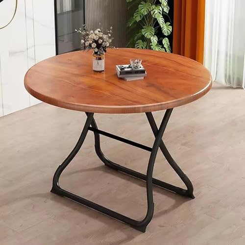 NMVAWIPT Rundes Klappbares Esstisch-Set, Tragbarer Tisch Mit Stahlrahmen, Klappbarer for Drinnen Und Draußen Esszimmer Veranstaltungen(Brown,23.6 * 23.6 * 21.6inch) von NMVAWIPT