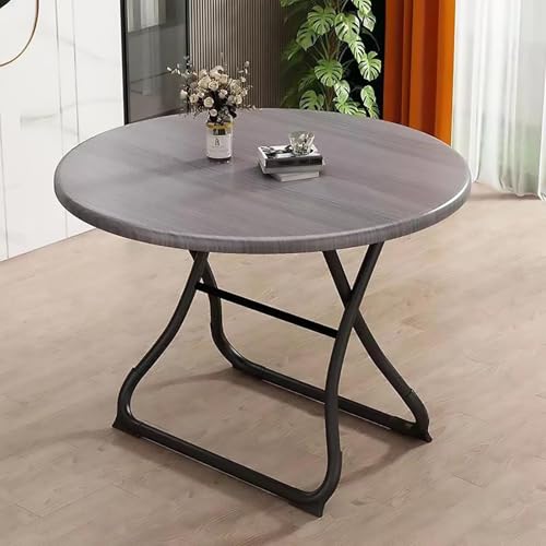 NMVAWIPT Rundes Klappbares Esstisch-Set, Tragbarer Tisch Mit Stahlrahmen, Klappbarer for Drinnen Und Draußen Esszimmer Veranstaltungen(Oak B,23.6 * 23.6 * 21.6inch) von NMVAWIPT