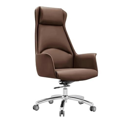 NMVAWIPT S-förmiger Ergonomischer Bürostuhl Mit Hochdichtem Schwamm, Verstellbarer Drehschreibtisch(Style1,Cowhide) von NMVAWIPT