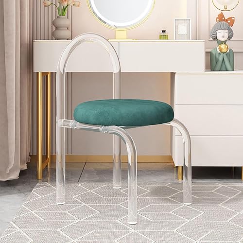 NMVAWIPT Schminkstuhl Aus Acryl Mit Samtkissen, Transparenter Akzenthocker for Schlafzimmer, Frisiertisch, Büro Und Esszimmer(Green,Set of 1) von NMVAWIPT