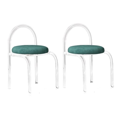 NMVAWIPT Schminkstuhl Aus Acryl Mit Samtkissen, Transparenter Akzenthocker for Schlafzimmer, Frisiertisch, Büro Und Esszimmer(Green,Set of 2) von NMVAWIPT