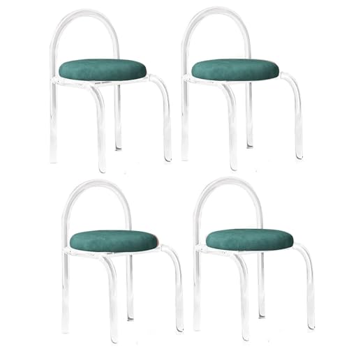 NMVAWIPT Schminkstuhl Aus Acryl Mit Samtkissen, Transparenter Akzenthocker for Schlafzimmer, Frisiertisch, Büro Und Esszimmer(Green,Set of 4) von NMVAWIPT