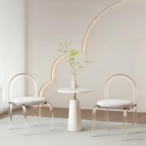 NMVAWIPT Schminkstuhl Aus Acryl Mit Samtkissen, Transparenter Akzenthocker for Schlafzimmer, Frisiertisch, Büro Und Esszimmer(White,Set of 2) von NMVAWIPT