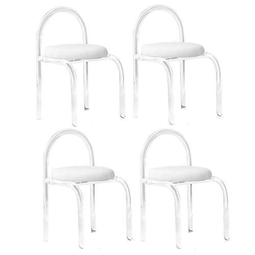 NMVAWIPT Schminkstuhl Aus Acryl Mit Samtkissen, Transparenter Akzenthocker for Schlafzimmer, Frisiertisch, Büro Und Esszimmer(White,Set of 4) von NMVAWIPT