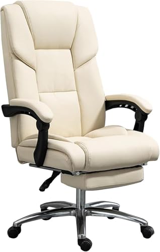 NMVAWIPT Schreibtischstuhl for Das Homeoffice, Ergonomischer Drehstuhl Mit Verstellbarer Rückenlehne, Einziehbarer Fußstütze Und 360°-Drehung(Off-White) von NMVAWIPT