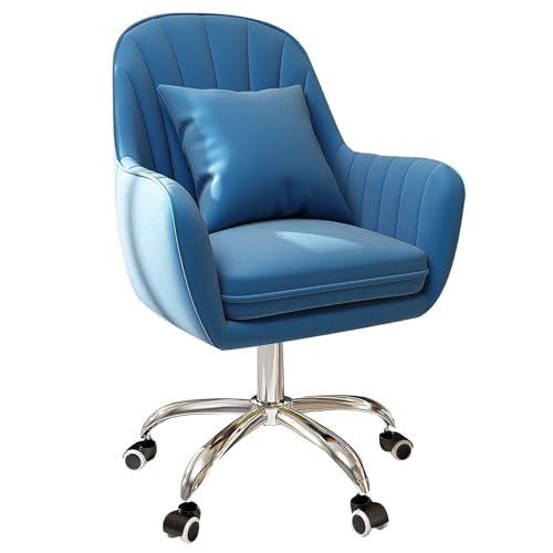 NMVAWIPT Schreibtischstuhl for Das Homeoffice Mit Höhenverstellung Und Schwenkrädern, Niedlicher Schminktisch Mit Mittlerer Rückenlehne, Verstellbarer Computer-Chefstuhl Aus Samt(Dark Blue) von NMVAWIPT