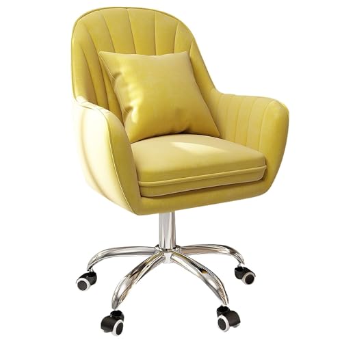 NMVAWIPT Schreibtischstuhl for Das Homeoffice Mit Höhenverstellung Und Schwenkrädern, Niedlicher Schminktisch Mit Mittlerer Rückenlehne, Verstellbarer Computer-Chefstuhl Aus Samt(Yellow) von NMVAWIPT