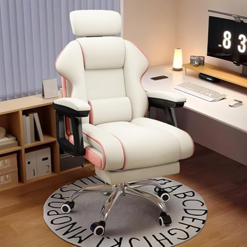 NMVAWIPT Schreibtischstuhl for Führungskräfte Mit Fußstütze, Große Und Hohe Computerstühle Mit Hoher Rückenlehne, Lendenwirbelstütze Und Einer Tragkraft Von 167 Kg(White and Pink) von NMVAWIPT