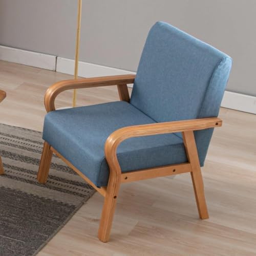 NMVAWIPT Sessel Aus Leinenstoff, Moderner Akzentstuhl for Das Wohnzimmer, Mit Holzbeinen, Balkon-Relaxsessel for Erwachsene, Chaiselongue for Den Innenbereich(Blue) von NMVAWIPT