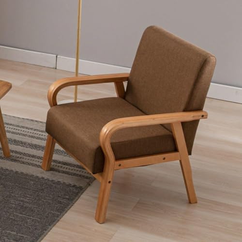 NMVAWIPT Sessel Aus Leinenstoff, Moderner Akzentstuhl for Das Wohnzimmer, Mit Holzbeinen, Balkon-Relaxsessel for Erwachsene, Chaiselongue for Den Innenbereich(Brown) von NMVAWIPT