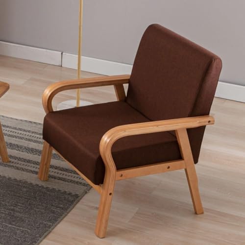 NMVAWIPT Sessel Aus Leinenstoff, Moderner Akzentstuhl for Das Wohnzimmer, Mit Holzbeinen, Balkon-Relaxsessel for Erwachsene, Chaiselongue for Den Innenbereich(Dark Brown) von NMVAWIPT