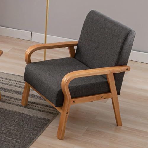 NMVAWIPT Sessel Aus Leinenstoff, Moderner Akzentstuhl for Das Wohnzimmer, Mit Holzbeinen, Balkon-Relaxsessel for Erwachsene, Chaiselongue for Den Innenbereich(Dark Grey) von NMVAWIPT