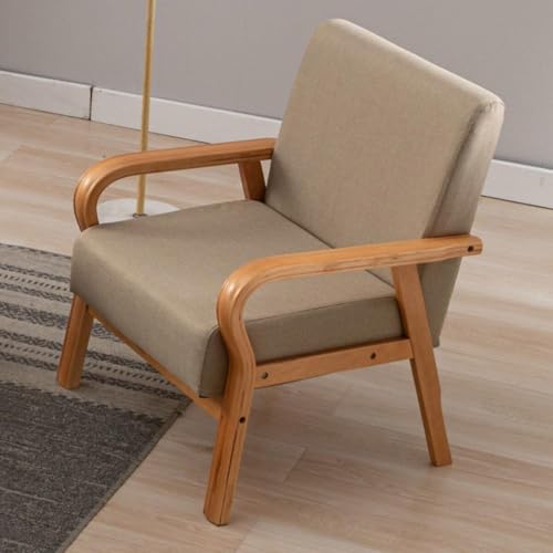 NMVAWIPT Sessel Aus Leinenstoff, Moderner Akzentstuhl for Das Wohnzimmer, Mit Holzbeinen, Balkon-Relaxsessel for Erwachsene, Chaiselongue for Den Innenbereich(Khaki) von NMVAWIPT