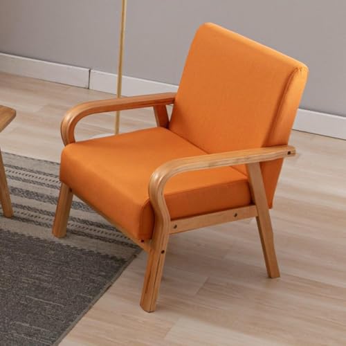 NMVAWIPT Sessel Aus Leinenstoff, Moderner Akzentstuhl for Das Wohnzimmer, Mit Holzbeinen, Balkon-Relaxsessel for Erwachsene, Chaiselongue for Den Innenbereich(Orange) von NMVAWIPT
