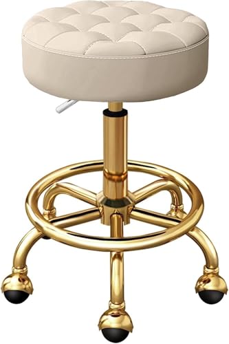 NMVAWIPT Set Mit 2 Drehbaren, Verstellbaren Barhockern Sitz Aus PU-Leder Und 5-Klauen-Goldbasis – 150 Kg Tragkraft(Off White) von NMVAWIPT