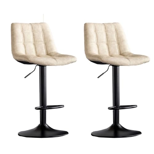 NMVAWIPT Set Mit 2 Verstellbaren, Drehbaren Barhockern Mit Rückenlehne, Gepolstert Mit PU-Leder Und Gasdruckfeder, Kücheninselstühle for Die Esstheke Zu Hause(Beige) von NMVAWIPT