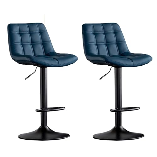 NMVAWIPT Set Mit 2 Verstellbaren, Drehbaren Barhockern Mit Rückenlehne, Gepolstert Mit PU-Leder Und Gasdruckfeder, Kücheninselstühle for Die Esstheke Zu Hause(Blue) von NMVAWIPT