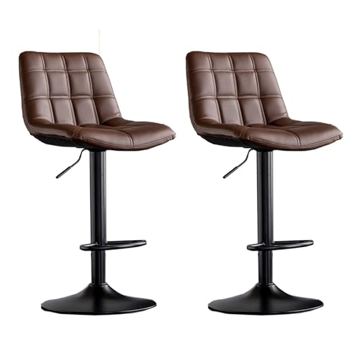 NMVAWIPT Set Mit 2 Verstellbaren, Drehbaren Barhockern Mit Rückenlehne, Gepolstert Mit PU-Leder Und Gasdruckfeder, Kücheninselstühle for Die Esstheke Zu Hause(Brown) von NMVAWIPT