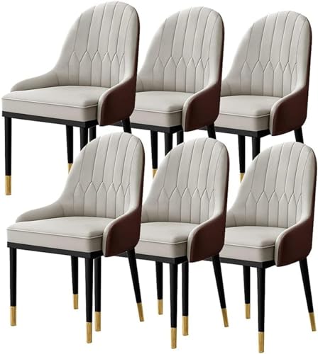 NMVAWIPT Set Mit 6 Modernen Gepolsterten Esszimmerstühlen, Wohnzimmerküche Weichem Sitzkissen Aus PU-Leder Und Metallbeinen(Gray) von NMVAWIPT