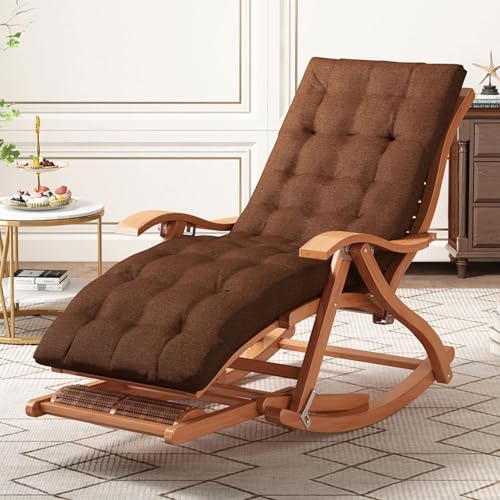 NMVAWIPT Sonnenliegen Aus Holz for Das Home Office, Schaukelstühle for Erwachsene, Liegestühle for Den Garten, Terrassenpool, Gartenliege, Tragkraft 220 Kg(Chair+Cushion) von NMVAWIPT