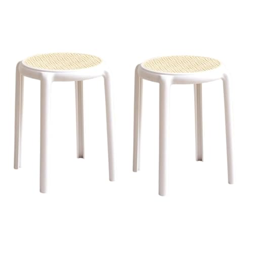 NMVAWIPT Stapelbare Kunststoffhocker – Leichte, Rückenfreie Stapelhocker for Klassenzimmer, Küche, Veranstaltungen(White,2pcs) von NMVAWIPT