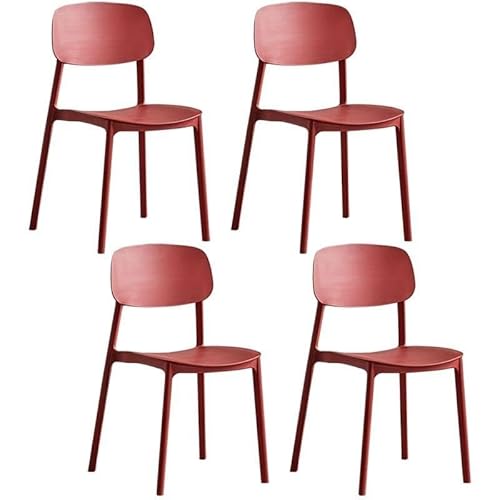 NMVAWIPT Stapelbare Moderne Esszimmerstühle Aus Kunststoff – Bunte Seite Ohne Armlehnen for Küche, Zimmer Oder Milchteeladen(Red,4 Pieces) von NMVAWIPT