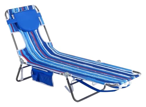 NMVAWIPT Strandliege, Flach Liegende Rucksack-Liegestühle, Tragbares, Zusammenklappbares Campingbett, Sonnenliege Mit Dem Gesicht Nach Unten(Blue Stripe) von NMVAWIPT