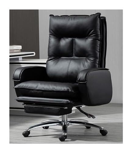 NMVAWIPT Stuhl Mit 135° Neigung, Computer-Drehstühle Aus Leder for Zuhause Und Büro, Kissen Mit Hoher Dichte, Verstellbare Lordosenstütze(Black,Foot Pedal) von NMVAWIPT