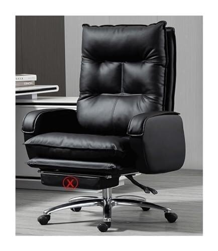 NMVAWIPT Stuhl Mit 135° Neigung, Computer-Drehstühle Aus Leder for Zuhause Und Büro, Kissen Mit Hoher Dichte, Verstellbare Lordosenstütze(Black,No Pedal) von NMVAWIPT