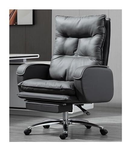 NMVAWIPT Stuhl Mit 135° Neigung, Computer-Drehstühle Aus Leder for Zuhause Und Büro, Kissen Mit Hoher Dichte, Verstellbare Lordosenstütze(Gray,Foot Pedal) von NMVAWIPT