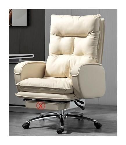 NMVAWIPT Stuhl Mit 135° Neigung, Computer-Drehstühle Aus Leder for Zuhause Und Büro, Kissen Mit Hoher Dichte, Verstellbare Lordosenstütze(White,No Pedal) von NMVAWIPT