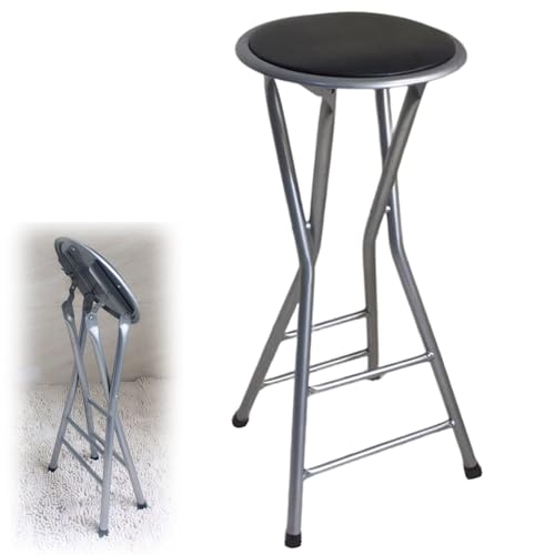 NMVAWIPT Tragbarer, Klappbarer Barhocker, 2er-Set, Stahlrahmen, Bequemer, Moderner Tresen Mit Hoher Sitzfläche for Die Küche Im Innen- Und Außenbereich(Black,28inch(70cm)) von NMVAWIPT