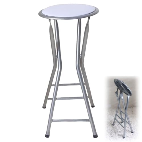 NMVAWIPT Tragbarer, Klappbarer Barhocker, 2er-Set, Stahlrahmen, Bequemer, Moderner Tresen Mit Hoher Sitzfläche for Die Küche Im Innen- Und Außenbereich(White,24inch(60cm)) von NMVAWIPT