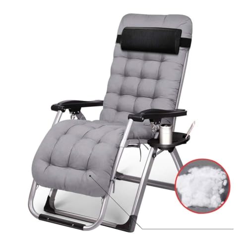 NMVAWIPT Übergroßer, Gepolsterter Zero-Gravity-Klappstuhl Fürs Büro, Nickerchen, Mit Seitlicher Kopfstützenablage, Terrassenliege for Den Außenbereich, for Den Strand Im Hinterhof(Gray) von NMVAWIPT