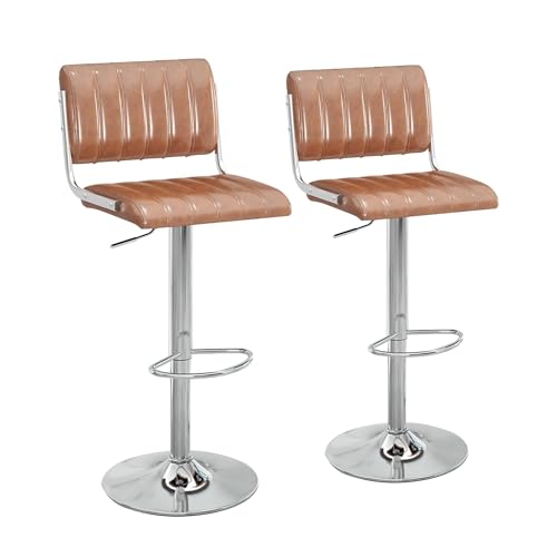 NMVAWIPT Verstellbare, Drehbare Barhocker, 2er-Set, Moderne Thekenstühle Aus PU-Leder Mit Fußstütze Und Stabiler Basis(Brown,Set of 2) von NMVAWIPT