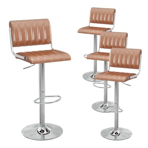 NMVAWIPT Verstellbare, Drehbare Barhocker, 2er-Set, Moderne Thekenstühle Aus PU-Leder Mit Fußstütze Und Stabiler Basis(Brown,Set of 4) von NMVAWIPT