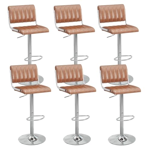 NMVAWIPT Verstellbare, Drehbare Barhocker, 2er-Set, Moderne Thekenstühle Aus PU-Leder Mit Fußstütze Und Stabiler Basis(Brown,Set of 6) von NMVAWIPT