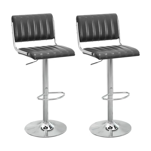 NMVAWIPT Verstellbare, Drehbare Barhocker, 2er-Set, PU-Leder Gepolstert, Mit Rückenlehne Und Fußstütze(Black,Set of 2) von NMVAWIPT