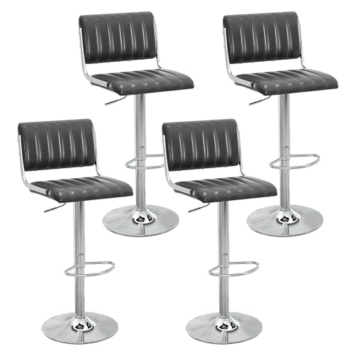 NMVAWIPT Verstellbare, Drehbare Barhocker, 2er-Set, PU-Leder Gepolstert, Mit Rückenlehne Und Fußstütze(Black,Set of 4) von NMVAWIPT
