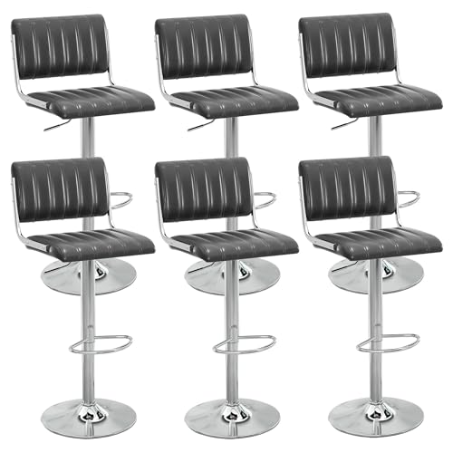 NMVAWIPT Verstellbare, Drehbare Barhocker, 2er-Set, PU-Leder Gepolstert, Mit Rückenlehne Und Fußstütze(Black,Set of 6) von NMVAWIPT