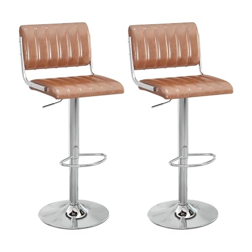 NMVAWIPT Verstellbare, Drehbare Barhocker, 2er-Set, PU-Leder Gepolstert, Mit Rückenlehne Und Fußstütze(Brown,Set of 2) von NMVAWIPT