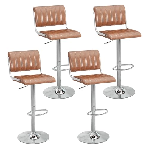 NMVAWIPT Verstellbare, Drehbare Barhocker, 2er-Set, PU-Leder Gepolstert, Mit Rückenlehne Und Fußstütze(Brown,Set of 4) von NMVAWIPT