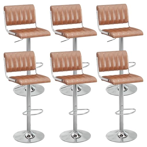 NMVAWIPT Verstellbare, Drehbare Barhocker, 2er-Set, PU-Leder Gepolstert, Mit Rückenlehne Und Fußstütze(Brown,Set of 6) von NMVAWIPT